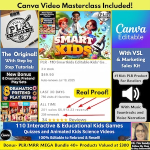 Pakiet SmartKids PLR | Filmy naukowe, gry do edycji i quizy (szablony Canva)