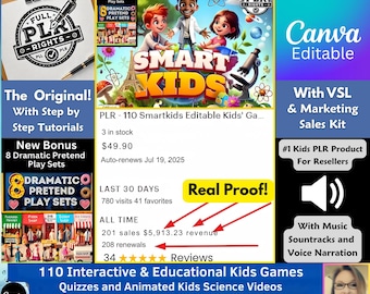 SmartKids PLR: Editable Games, Quizzes & Science Videos (Canva Templates, MRR)