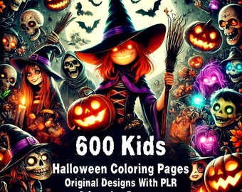 Oltre 600 pagine da colorare di Halloween per bambini / PLR MRR Uso commerciale (svg, png, jpg, pdf)