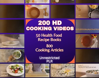 PLR Cooking Video Library: 200 HD Videos, 50 Recipe eBooks, 800 Articles