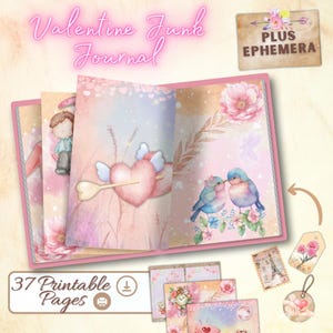 Kit stampabile diario di San Valentino Junk / 37 pagine con 25 bellissime pagine di diario e 12 fogli di effimeri per scrapbooking fai da te e artigianato