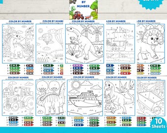 Color by Numbers Activity Pack: 10 Printable Early Learning Worksheets (Digital Download)