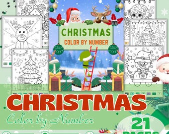 Christmas Color-By-Number Kids Printable Holiday Activity Pages Educational Winter Art PDF Bundle Fun Collection