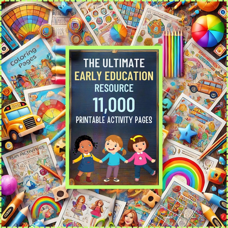 11,000+ Preschool Pre-K & Kindergarten Printable Bundle: Activity Worksheets, Coloring Pages, Dot to Dot, Tracing, Alphabet, Site Words