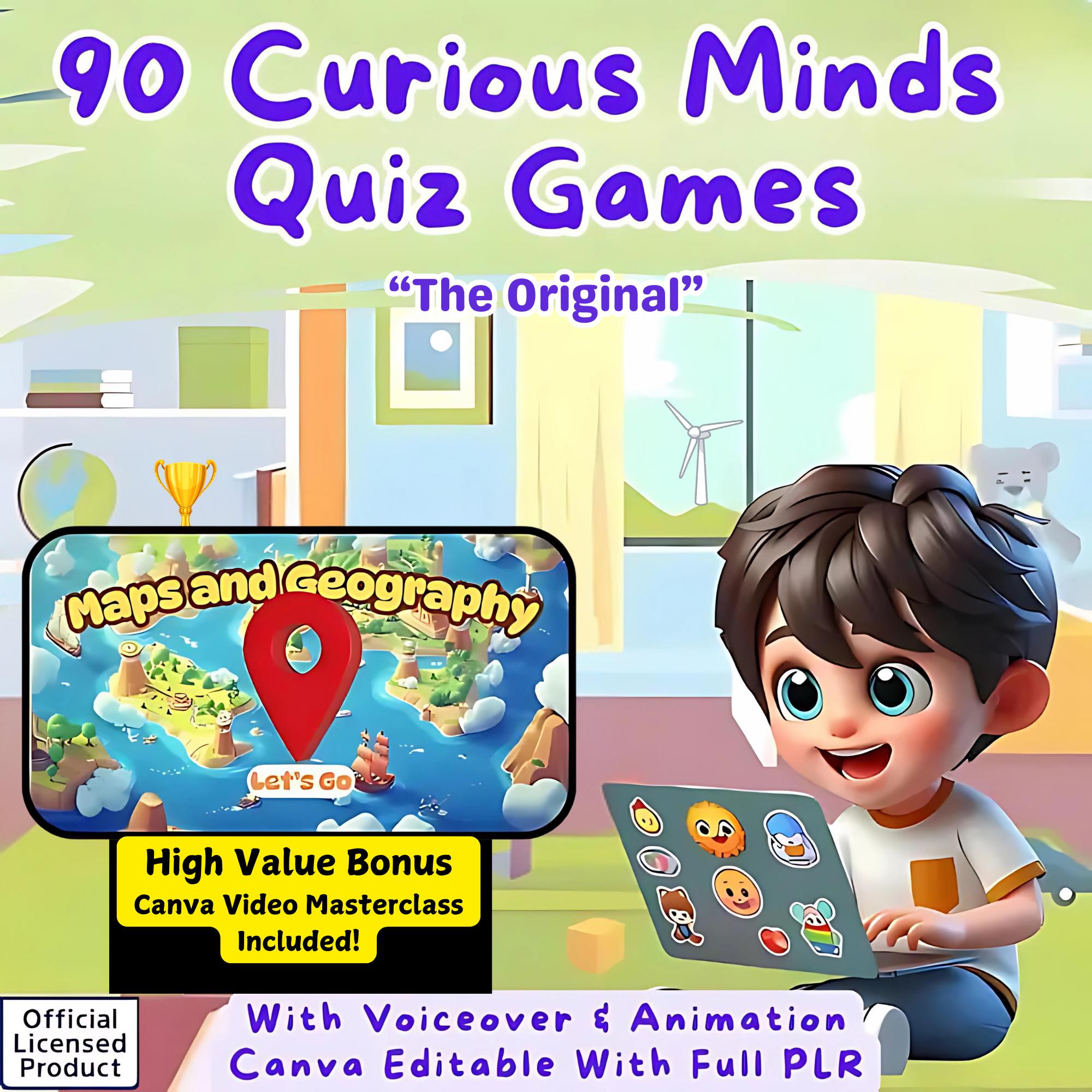 90 Kids Quiz Games: Educational PLR Content, Canva Templates (Digital Download)