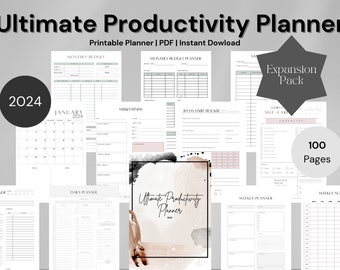 Planificador de productividad definitivo / Diario, semanal, mensual / Fitness y cuidado personal / Limpieza y lectura / Planificadores financieros / Paquete de expansión