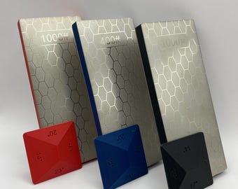 Diamond sharpening stone 400 1000 grit double sided with angle guide pyramid for knives