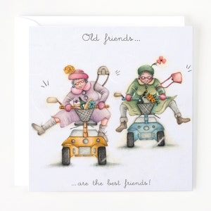 Funny Birthday Card: Old Friends Mobility Scooter Race