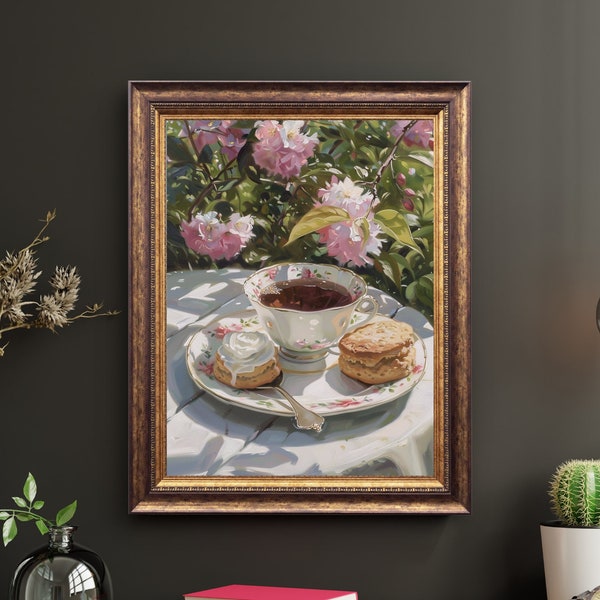 Digitaler Druck - Vintage Tea Time Poster, British Tea Time Ölgemälde, Vintage Poster, Vintage Wall Art, Vintage Garten Gemälde, Wall Art