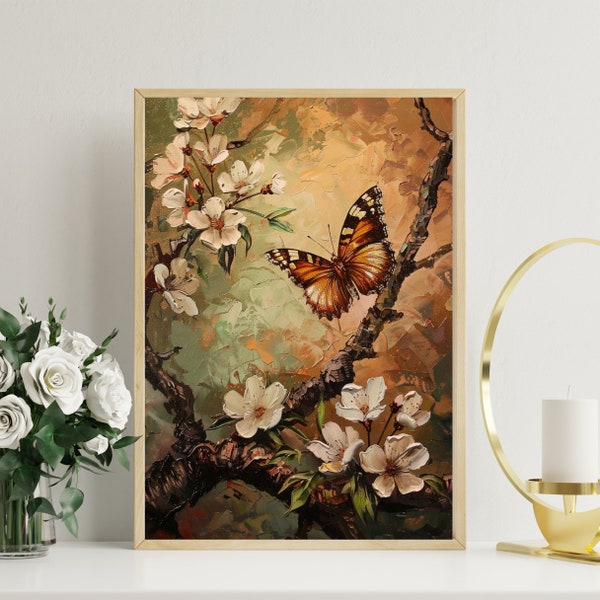 Digitaler Druck - Vintage Schmetterling Poster, Schmetterling Ölgemälde, Vintage Poster, Vintage Wall Art, Vintage Oil Painting