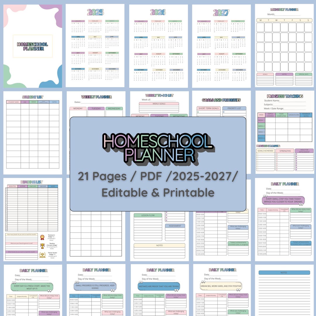 Printable Homeschool Planner | 21 Page A4 PDF | Daily, Weekly, Monthly ...