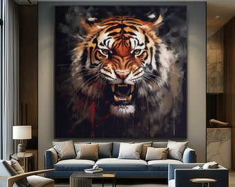 Original Tiger Ölgemälde auf Leinwand, große abstrakte Tiger Leinwand Kunst, modernes impressionistisches Tier Kunstwerk für Wohnzimmer Schlafzimmer