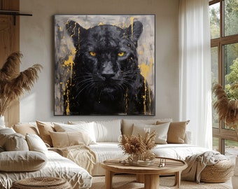 Groot impressionistisch Jaguar olieverfschilderij op doek, originele canvas muurkunst, moderne handgeschilderde dierenmuurkunst voor woonkamer slaapkamer kunst