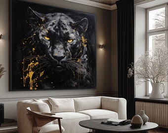 Groot impressionistisch Jaguar olieverfschilderij op doek, originele canvas muurkunst, moderne handgeschilderde dierenmuurkunst voor woonkamer slaapkamer kunst