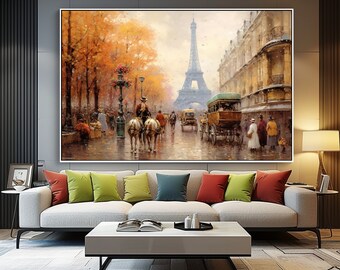 Paris-Ölgemälde auf Leinwand, Paris-Druck, Paris-Wandkunst, Paris-Leinwand-Wandkunst, Paris-Gemälde, Eiffelturm-Wandkunst, Eiffelturm-Druck