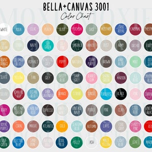 Carta de colores Bella Canvas 3001, Maqueta Bella Canvas 3001, Guía de colores Bella Canvas, Maqueta Bella Canvas, No editable, Descarga digital instantánea