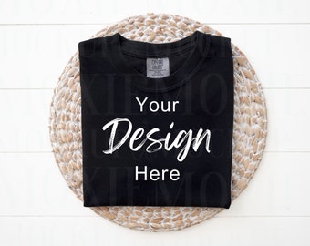 Comfort Colors 1717 Black, Black Comfort Colors Mockup,Trendy Layflat,Folded Flat Lay Mockup,C1717 Mockup,Comfort Colors Mockup,Shirt Mockup