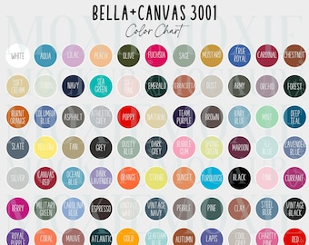 Bella Canvas 3001 Farbkarte, Bella Canvas 3001 Mockup, Bella Canvas Farbführer, Bella Canvas Mockup, nicht bearbeitbar, sofort digitaler Download