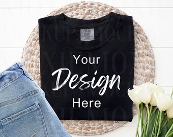 Comfort Colors 1717 Black, Black Comfort Colors Mockup,Trendy Layflat,Folded Flat Lay Mockup,C1717 Mockup,Comfort Colors Mockup,Shirt Mockup