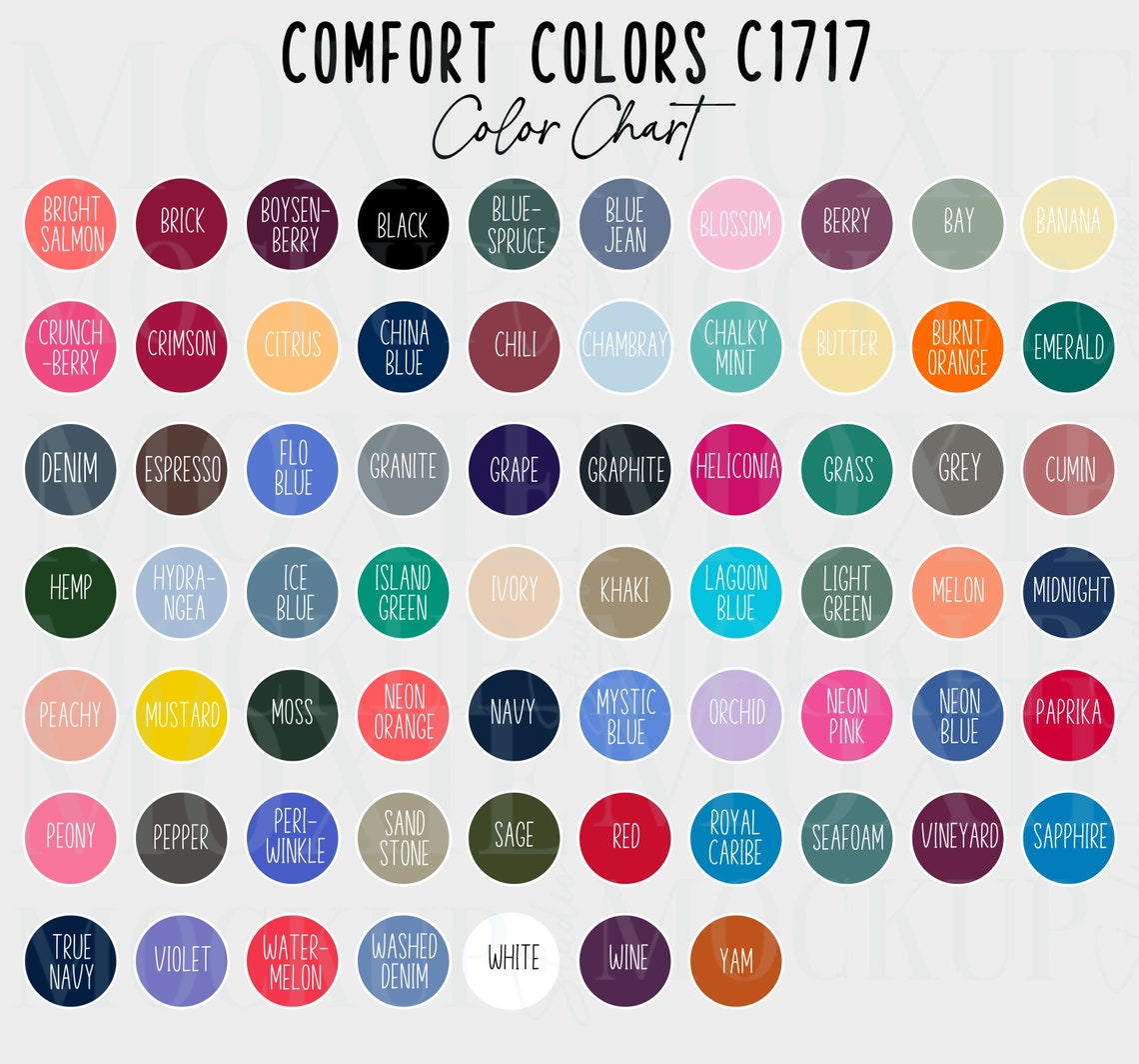 CURRENT Comfort Colors 1717 Color Chart, Tshirt Color Guide,instant ...