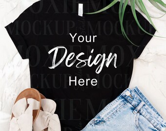 Bella Canvas 3001 Zwart, Bella Canvas Mockup, 3001 Mockup, Shirt Mockup, Boho Mockup, Trendy Lay Flat, Bella Canvas, Bella Canvas Zwart Mockup