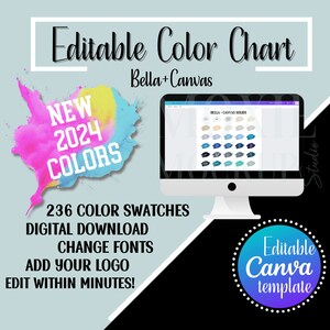 2024 Carta de colores EDITABLE Bella Canvas, Colores Bella Canvas, Guía de colores Bella Canvas, Maqueta Bella Canvas, Descarga digital instantánea