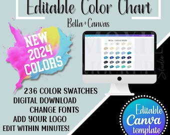 2024 EDITABLE Bella Canvas Color Chart, Bella Canvas Colors,Bella Canvas Color Guide, Bella Canvas Mockup,Instant Digital Download