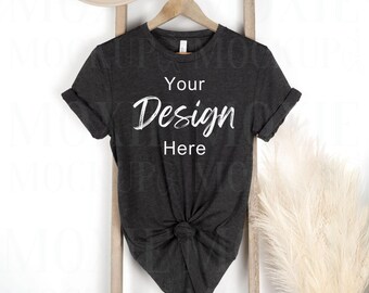 Bella Canvas 3001 Dark Grey Heather, Bella Canvas Mockup, 3001 Mockup, Shirt Mockup, Boho Mockup, Trendy Lay Flat, Dark Grey Heather Mockup