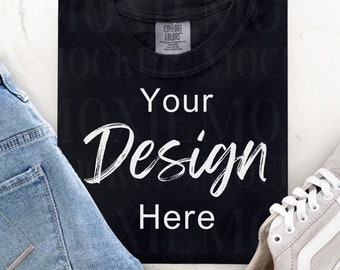 Comfort Colors 1717 Black, Black Comfort Colors Mockup,Trendy Layflat,Folded Flat Lay Mockup,C1717 Mockup,Comfort Colors Mockup,Shirt Mockup