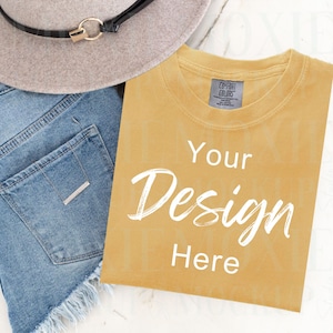 Comfort Colors 1717 Mustard Mockup, Mustard Comfort Colors Mockup,Trendy Layflat,Folded Flat Lay Mockup,C1717 Mockup,Comfort Colors Mockup