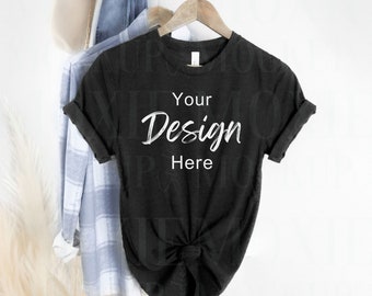 Bella Canvas 3001 Dark Grey Heather, Bella Canvas Mockup, 3001 Mockup, Shirt Mockup, Boho Mockup, Trendy Lay Flat, Dark Grey Heather Mockup