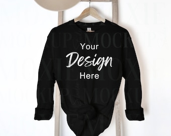 Black Gildan 18000 Crewneck,Gildan Crewneck Mockup,Trendy Layflat,Folded Flat Lay Mockup, Gildan Mockup,Crewneck Mockup,Gildan 18000 Mockup