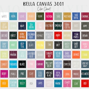 Carta de colores Bella Canvas 3001, Maqueta de Bella Canvas 3001, Guía de colores de Bella Canvas, Maqueta de Bella Canvas, No editable, Descarga digital instantánea