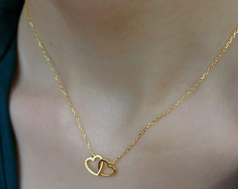 Sterling Silver Heart Linked Heart Pendant Necklaces for Women