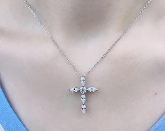 Sterling Silver Full Loaded Simulated Diamond Cubic Zirconia Cross Necklace