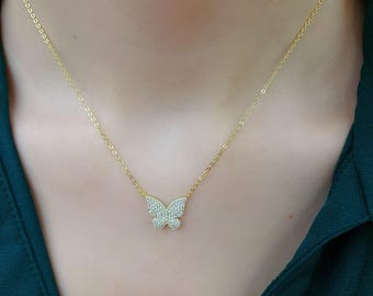 Silver Simulated Diamond Butterfly Necklace Pendant for Women