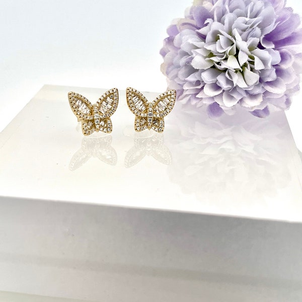 Silver Butterfly Simulated Diamond Earrings for Women