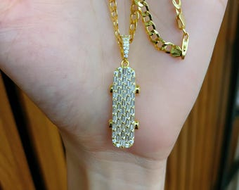 Sterling Silver Cubic Zirconia Simulated Diamond Skateboard-Shaped Pendant