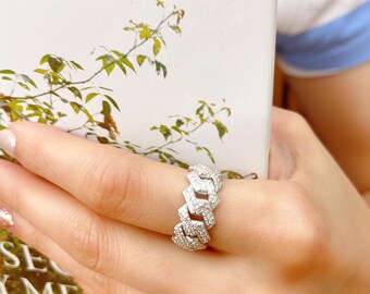 Unisex Sterling Silver Ring Fully Encrusted with Simulated Diamond CZ