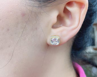 925 Sterling Silver Sparkling Square-Shaped Simulated Diamond Earrings for Women