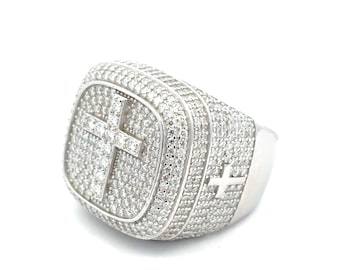 925 Sterling Silver with Moissanite Cross Ring