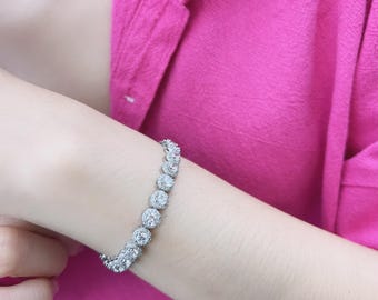 Sterling Silver Full Loaded Simulated Diamond Cubic Zirconia Bracelet for Women