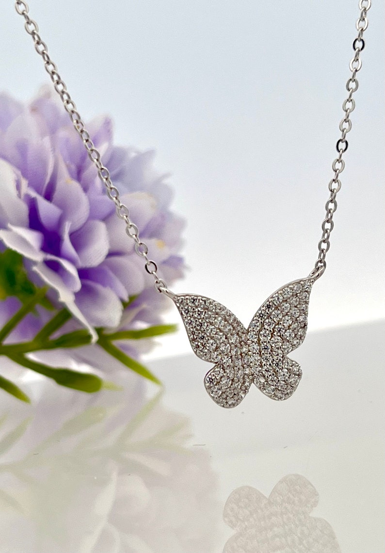 Silver Simulated Diamond Butterfly Necklace Pendant for Women - Etsy