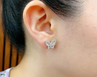 Sterling Silver Butterfly Simulated Diamond Earrings for Women