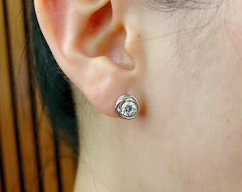 Sterling Silver Double Hoops Simulated Diamond CZ Earrings for Women