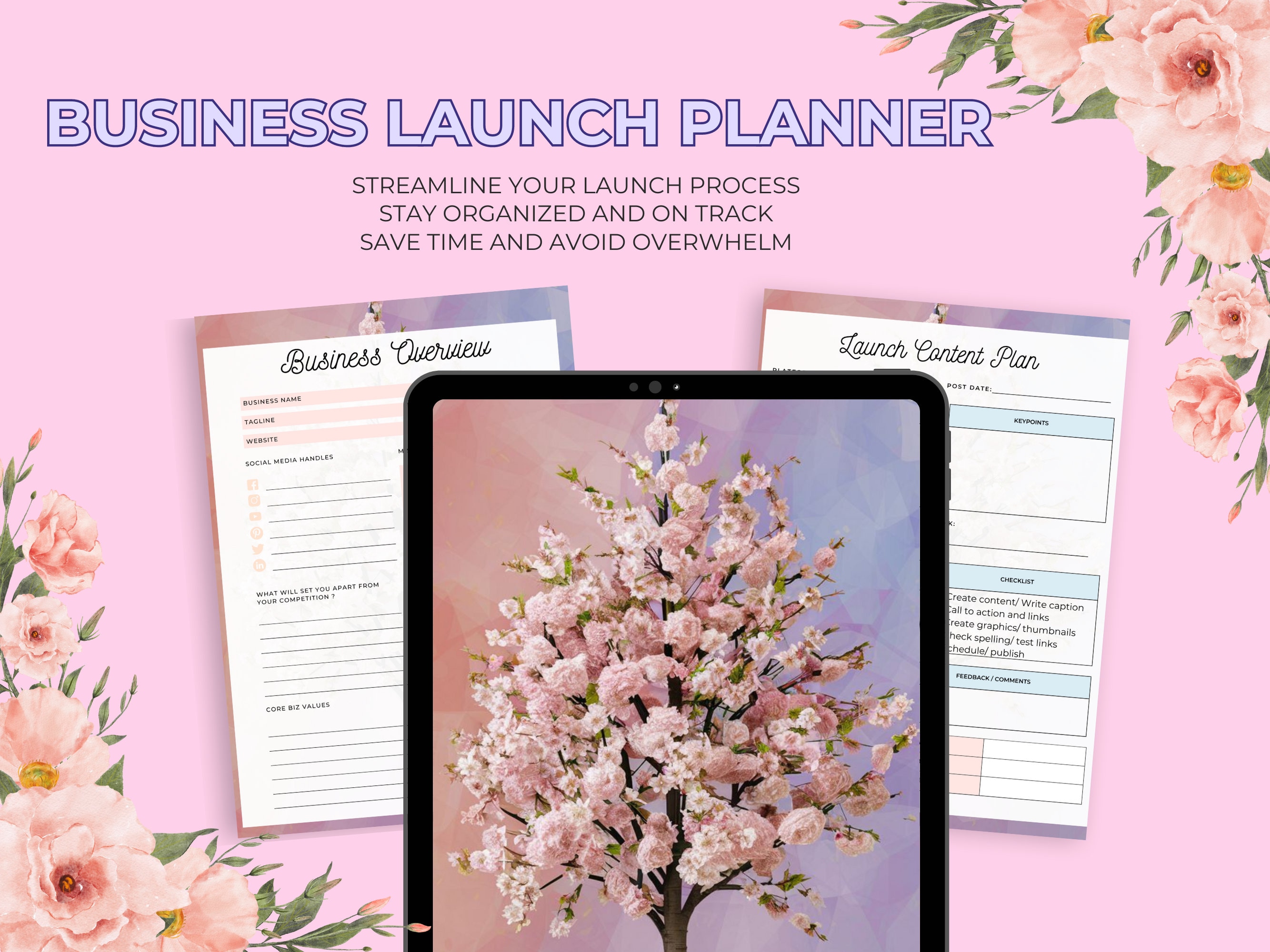 Cute Pink Business Launch Planner / Organize Your Business/side Hustle/ Pink Flowers/ Boss Babe ...