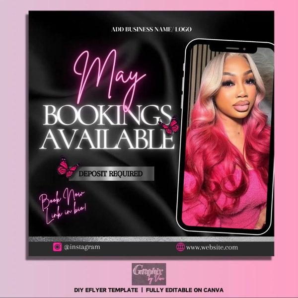 May Bookings Flyer| DIY Flyer| Editable Flyer Template| May Bookings Available| May Appointment Flyer| Hair, Nails, Makeup, Lashes, Braids