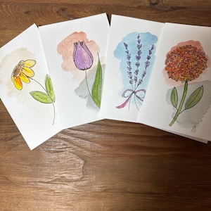 Handmade Watercolor Flower Notecards Set of 4 Blank Floral Greeting Cards for Any Occasion Flower Lover Mothers Day Gift Card Set