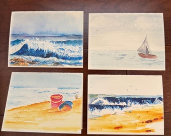 Ensemble de cartes de correspondance aquarelles sur le thème de l'océan Cartes vierges Cartes de voeux de plage Enveloppes Papeterie faite main pour les amoureux de la côte Sea Life été