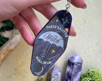 There’s a little witch in all of us key chain, practical magic key chain, witchy gift, witchy key ring, celestial key chain